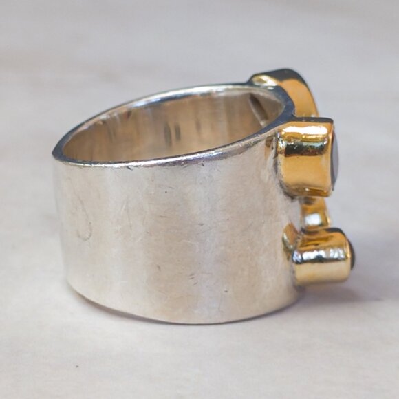 Michou Sterling & 22k Vermeil Wide-Band Ring w / Garnet, Citrine & Amber - Picture 7 of 13